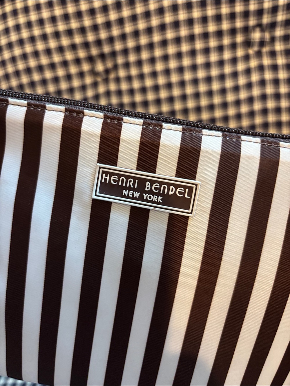 henri bendel Brown and White Vertical Striped packable tote - Picture 2 of 10
